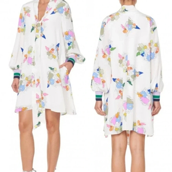 Tibi Arielle Tie Neck 100% Silk Dress Sz XS Puff Sleeve - Picture 1 of 10